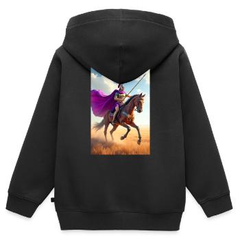 Ein getarnter Reiter galoppiert, slawische Hufe hallen durch - Kinder Premium Organic Zip Hoodie - Schwarz - Hinten - AI Model Kid Male (0cm)
