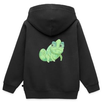 Green Chameleon - Kids Premium Organic Zip-up Hoodie - black - Back - AI Model Kid Male (0cm)