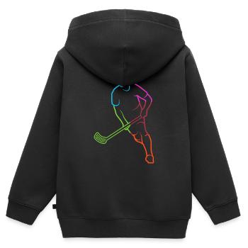 Joueur de floorball coloré Floorballer Boy Floorball - Sweat Premium à capuche zippé enfant bio - noir - Dos - AI Model Kid Male (0cm)