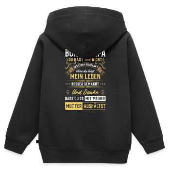 BONUS PAPA - Kinder Premium Organic Zip Hoodie - Schwarz - Hinten - AI Model Kid Male (0cm)