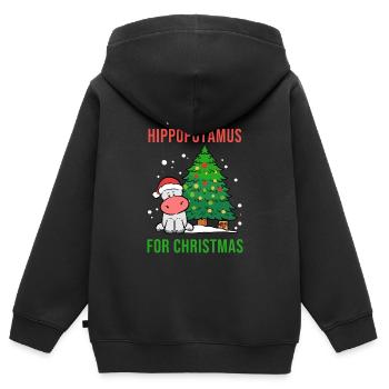 Hippopotamus for Christmas Hippo-Liebhaber Gift - Kinder Premium Organic Zip Hoodie - Schwarz - Hinten - AI Model Kid Male (0cm)