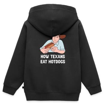 Hotdog in Texas Design für stolze Texaner - Kinder Premium Organic Zip Hoodie - Schwarz - Hinten - AI Model Kid Male (0cm)