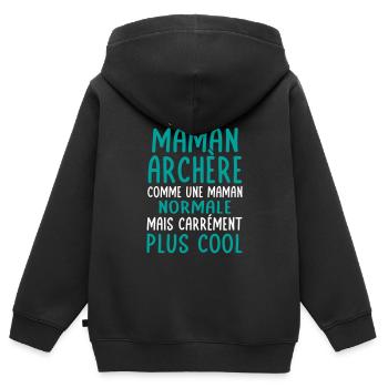 J'ai une maman archère plus cool - Sweat Premium à capuche zippé enfant bio - noir - Dos - AI Model Kid Male (0cm)