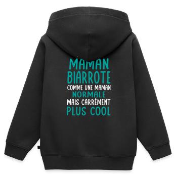 J'ai une maman Biarrote plus cool - Sweat Premium à capuche zippé enfant bio - noir - Dos - AI Model Kid Male (0cm)