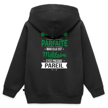 Ma maman n'est pas parfaite - Militaire - Sweat Premium à capuche zippé enfant bio - noir - Dos - AI Model Kid Male (0cm)