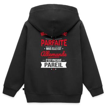 Ma maman n'est pas parfaite - Allemande - Sweat Premium à capuche zippé enfant bio - noir - Dos - AI Model Kid Male (0cm)