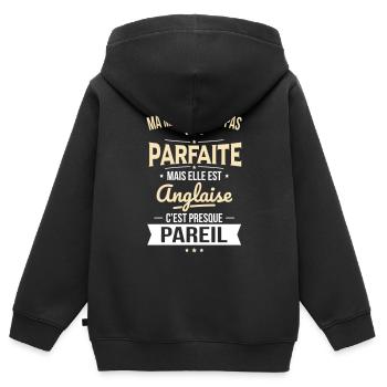 Ma maman n'est pas parfaite - Anglaise - Sweat Premium à capuche zippé enfant bio - noir - Dos - AI Model Kid Male (0cm)