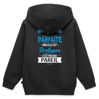 Ma maman n'est pas parfaite - Bretonne - Sweat Premium à capuche zippé enfant bio - noir - Dos - AI Model Kid Male (0cm)