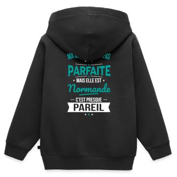 Ma maman n'est pas parfaite - Normande - Sweat Premium à capuche zippé enfant bio - noir - Dos - AI Model Kid Male (0cm)