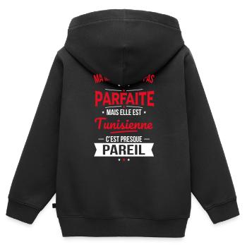 Ma maman n'est pas parfaite - Tunisienne - Sweat Premium à capuche zippé enfant bio - noir - Dos - AI Model Kid Male (0cm)