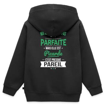 Ma maman n'est pas parfaite - Picarde - Sweat Premium à capuche zippé enfant bio - noir - Dos - AI Model Kid Male (0cm)
