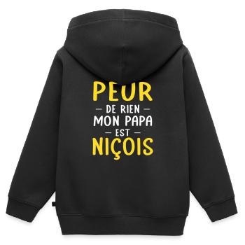 Je n'ai peur de rien mon papa est Niçois - Sweat Premium à capuche zippé enfant bio - noir - Dos - AI Model Kid Male (0cm)