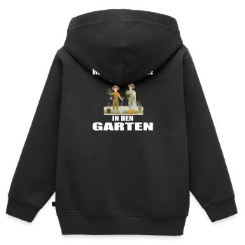 Garten - Kinder Premium Organic Zip Hoodie - Schwarz - Hinten - AI Model Kid Male (0cm)