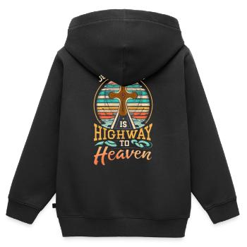Highway to Heaven Cross - Kinder Premium Organic Zip Hoodie - Schwarz - Hinten - AI Model Kid Male (0cm)