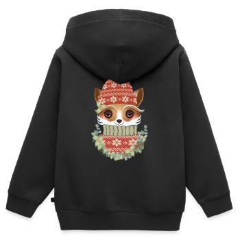 cute fox with sweater, bobble hat & wreath - Kids Premium Organic Zip-up Hoodie - black - Back - AI Model Kid Male (0cm)
