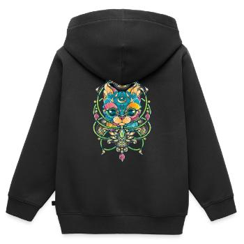 Chat mystique - Sweat Premium à capuche zippé enfant bio - noir - Dos - AI Model Kid Male (0cm)