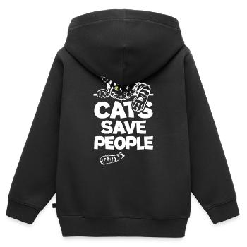 Les chats sauvent les gens - Sweat Premium à capuche zippé enfant bio - noir - Dos - AI Model Kid Male (0cm)