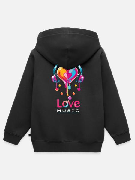 Love - Music casque audio - Sweat Premium à capuche zippé enfant bio - noir