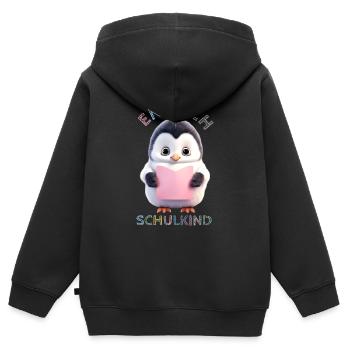 Kleiner Pinguin rosa | Endlich Schulkind - Kinder Premium Organic Zip Hoodie - Schwarz - Hinten - AI Model Kid Male (0cm)