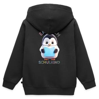Niedlicher Pinguin mit Buch blau Endlich Schulkind - Kinder Premium Organic Zip Hoodie - Schwarz - Hinten - AI Model Kid Male (0cm)