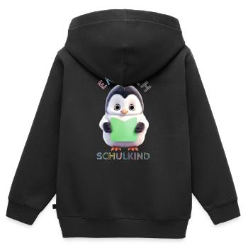 Niedlicher Pinguin mit Buch grün Endlich Schulkind - Kinder Premium Organic Zip Hoodie - Schwarz - Hinten - AI Model Kid Male (0cm)