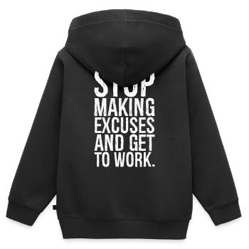 Hören Sie auf, Ausreden zu finden, und machen Sie sich an die Arbeit - Kinder Premium Organic Zip Hoodie - Schwarz - Hinten - AI Model Kid Male (0cm)