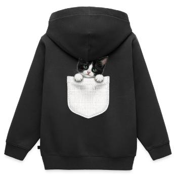Cat Pocket späht süße Katze in die Tasche - Kinder Premium Organic Zip Hoodie - Schwarz - Hinten - AI Model Kid Male (0cm)