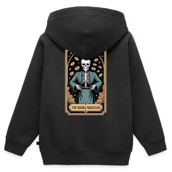 Le magicien fauché squelette magicien humour - Sweat Premium à capuche zippé enfant bio - noir - Dos - AI Model Kid Male (0cm)