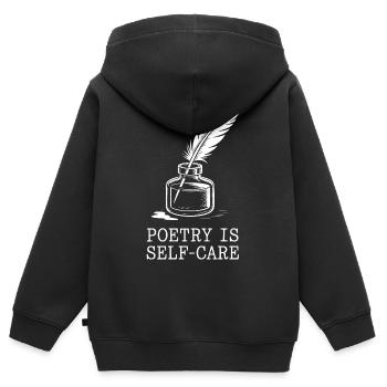Poesie als Selbstfürsorge-Feder - Kinder Premium Organic Zip Hoodie - Schwarz - Hinten - AI Model Kid Male (0cm)