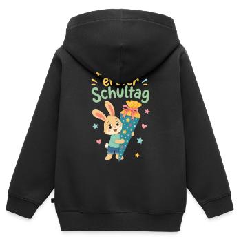 Mein erster Schultag Hase Geschenk - Kinder Premium Organic Zip Hoodie - Schwarz - Hinten - AI Model Kid Male (0cm)