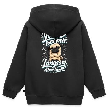 Läuft bei mir aber langsam Mops Lustiger Spruch - Kinder Premium Organic Zip Hoodie - Schwarz - Hinten - AI Model Kid Male (0cm)