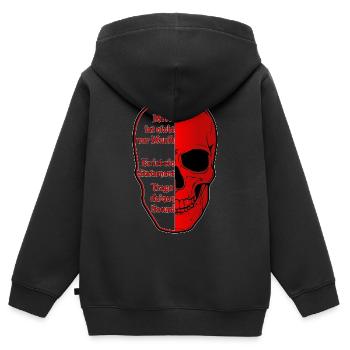Halbskull Metal-Statement Rot Schwarz - Kinder Premium Organic Zip Hoodie - Schwarz - Hinten - AI Model Kid Male (0cm)
