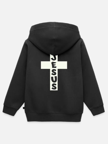 Jesus Kreuz Krone Grafik - Kinder Premium Organic Zip Hoodie - Schwarz