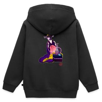 Bijinga Femme futuriste et shisha - Sweat Premium à capuche zippé enfant bio - noir - Dos - AI Model Kid Male (0cm)