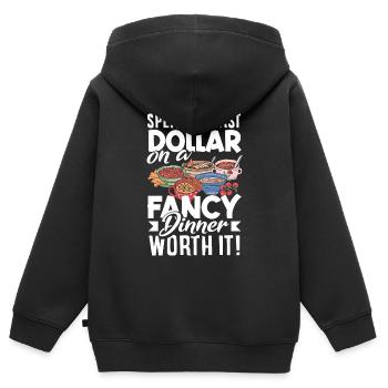 J’ai dépensé mon dernier dollar pour un dîner chic. Ça vaut le coup! - Sweat Premium à capuche zippé enfant bio - noir - Dos - AI Model Kid Male (0cm)