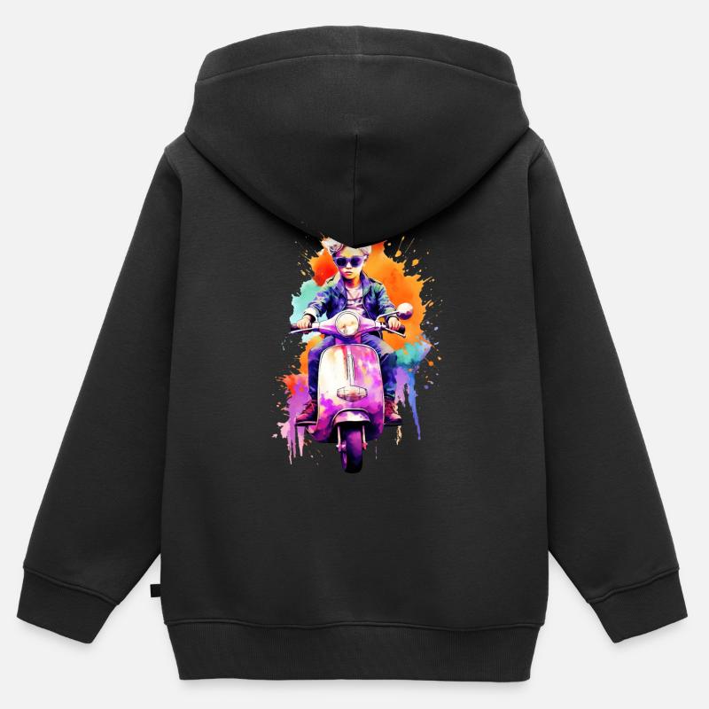 Junge mit Roller - Kinder Premium Organic Zip Hoodie - Schwarz