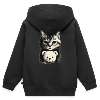 Katze und Teddybär - Kinder Premium Organic Zip Hoodie - Schwarz - Hinten - AI Model Kid Male (0cm)