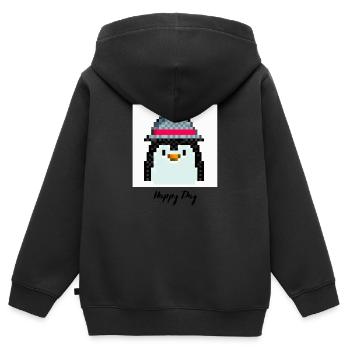 Happy day pingouin - Sweat Premium à capuche zippé enfant bio - noir - Dos - AI Model Kid Male (0cm)