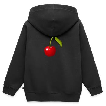 Kirsche - Kinder Premium Organic Zip Hoodie - Schwarz - Hinten - AI Model Kid Male (0cm)