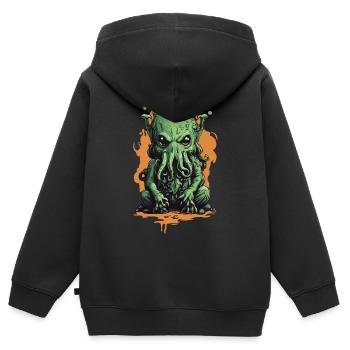 Conception de mysticisme d’Halloween de nuit effrayante de Cthulhu - Sweat Premium à capuche zippé enfant bio - noir - Dos - AI Model Kid Male (0cm)