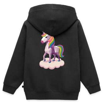 Geometric Unicorn on Cloud with Rainbow Mane - Kids Premium Organic Zip-up Hoodie - black - Back - AI Model Kid Male (0cm)