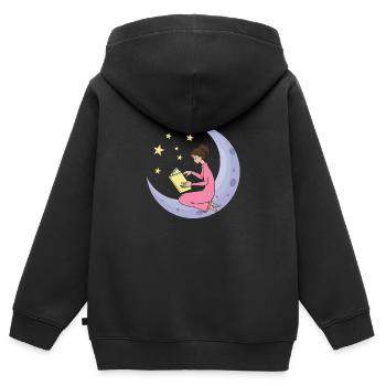 la lune étoiles filles femme apprendre le livre - Sweat Premium à capuche zippé enfant bio - noir - Dos - AI Model Kid Male (0cm)