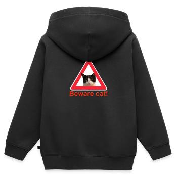 Attention chat signe de trafic chat dame - Sweat Premium à capuche zippé enfant bio - noir - Dos - AI Model Kid Male (0cm)