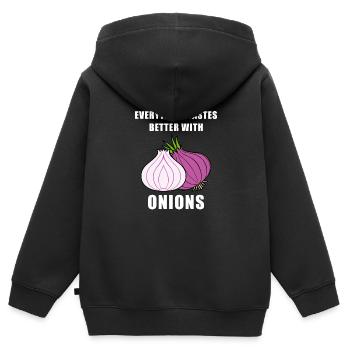 Geschmack von Zwiebeln: Ironisches Sprichwort, - Kinder Premium Organic Zip Hoodie - Schwarz - Hinten - AI Model Kid Male (0cm)