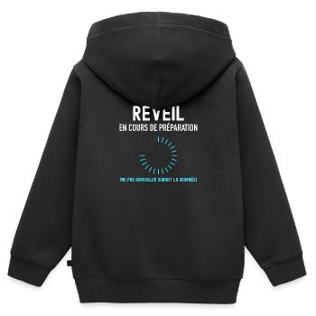 réveil cadeau baptême - Sweat Premium à capuche zippé enfant bio - noir - Dos - AI Model Kid Male (0cm)