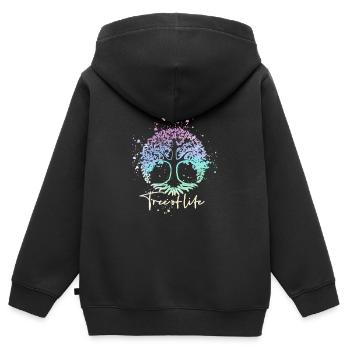 ,arbre de vie,arbre,arbre de vie,pastel - Sweat Premium à capuche zippé enfant bio - noir - Dos - AI Model Kid Male (0cm)