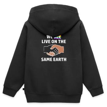 Humanité Tolérance Paix Égalité des droits - Sweat Premium à capuche zippé enfant bio - noir - Dos - AI Model Kid Male (0cm)