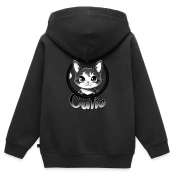 Cutie Cat Logo - Sweat Premium à capuche zippé enfant bio - noir - Dos - AI Model Kid Male (0cm)