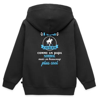 J'ai un papa cavalier,cadeau de naissance - Sweat Premium à capuche zippé enfant bio - noir - Dos - AI Model Kid Male (0cm)