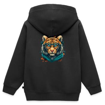 Tiger als Nerd mit Buch - Kinder Premium Organic Zip Hoodie - Schwarz - Hinten - AI Model Kid Male (0cm)